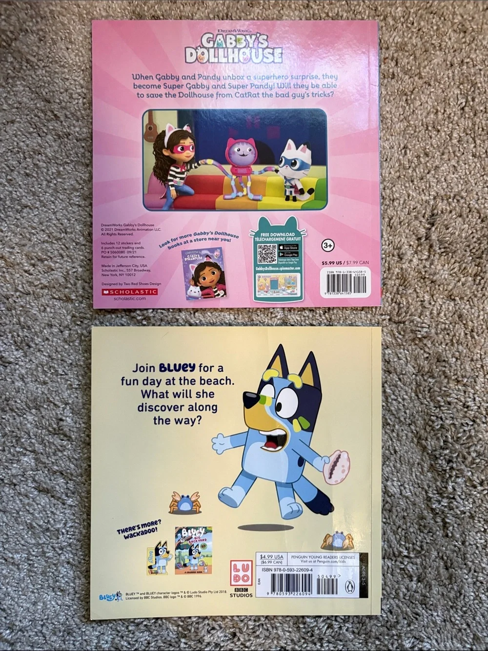Scholastic Gabby's Dollhouse & Bluey Beach Picture Books - Pink & Blue Covers